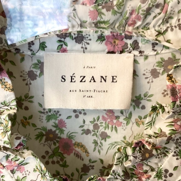 Sezane Floral Button Front Shirt - Ecru/Pink/Green - L - Picture 8 of 9